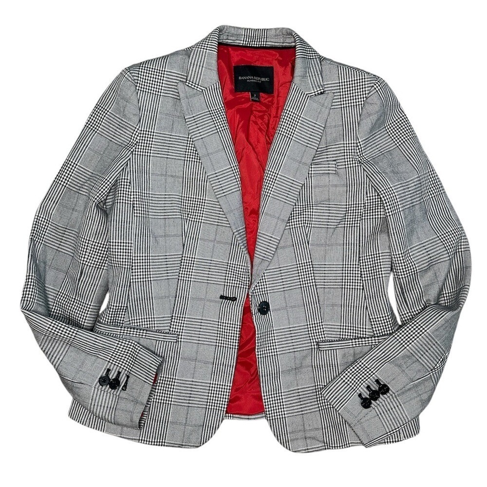 Banana Republic Blazer Size 2 Grey/Black/White with Red Lining - Picture 1 of 8